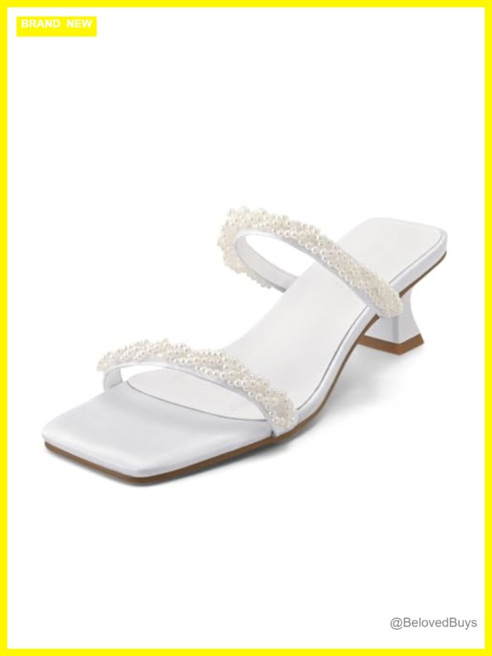 Pearl Kitten Heel Mule Sandals Square Toe Slip On Dress Heels